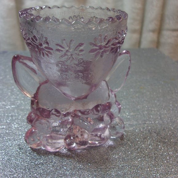 H-139 VINTAGE WILKERSON GLASS BUNNY RABBIT EGG HOLDER IN PINK - Picture 2 of 13